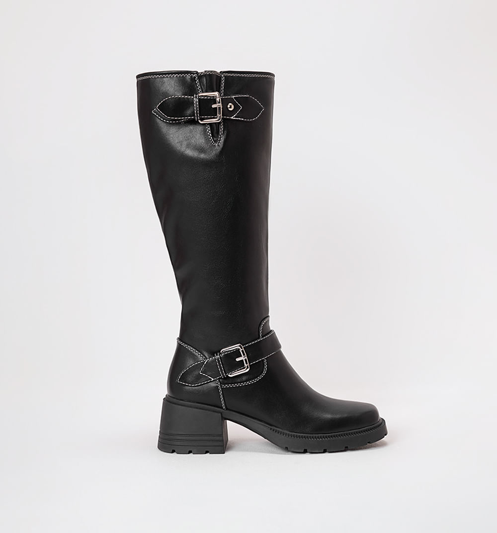 Bota Caña Alta Con Costuras Y Doble Hebi