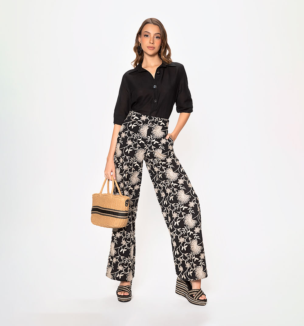 Pantalon Fit Palazzo Tiro Alto