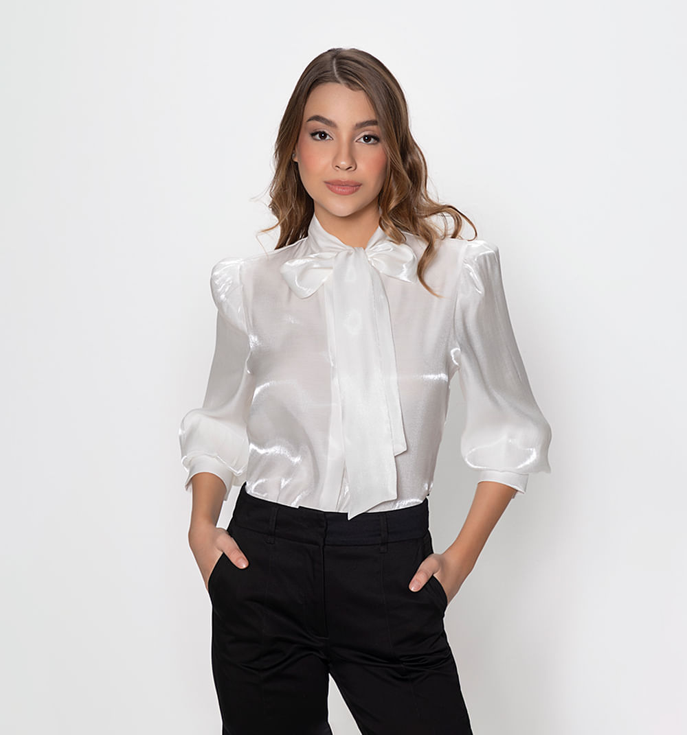 Blusa Manga Larga Con Laso En Cuello