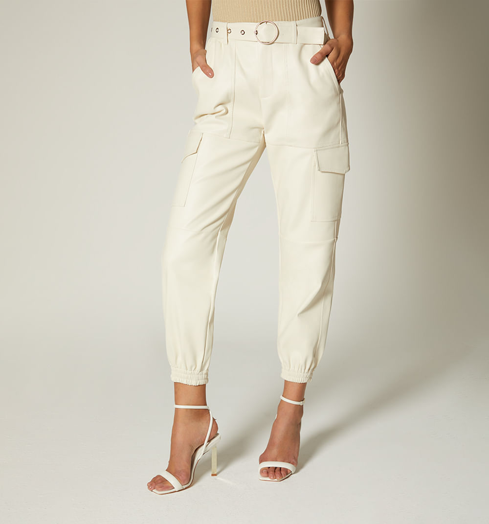 Pantalon Tipo Cargo En Cuero Sintetico C