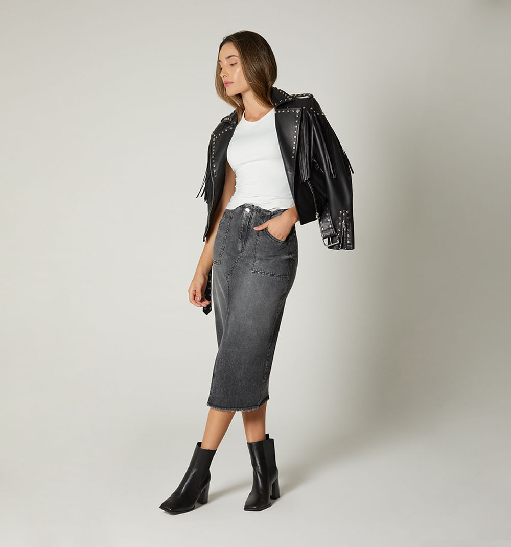 Falda Midi Con Abertura, Cintura Y Ruedo