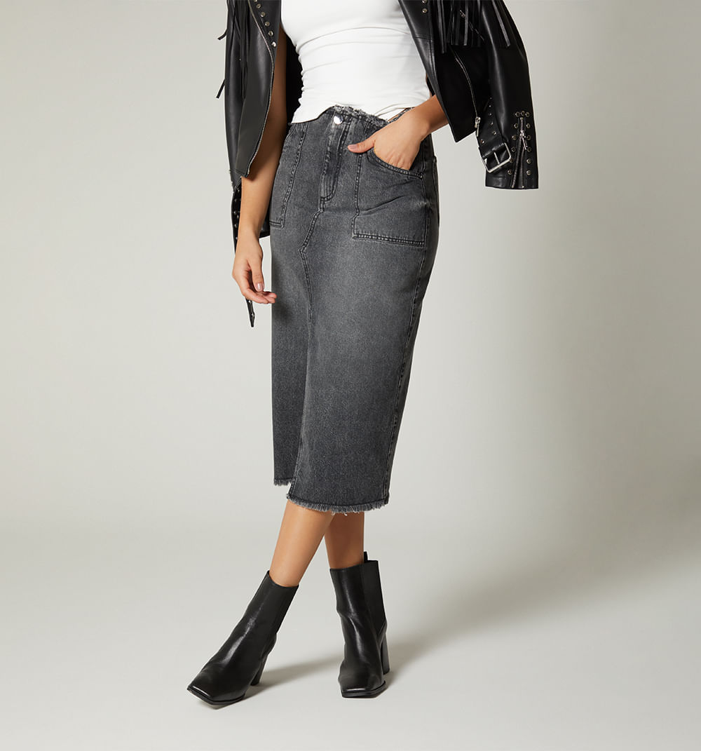 Falda Midi Con Abertura, Cintura Y Ruedo