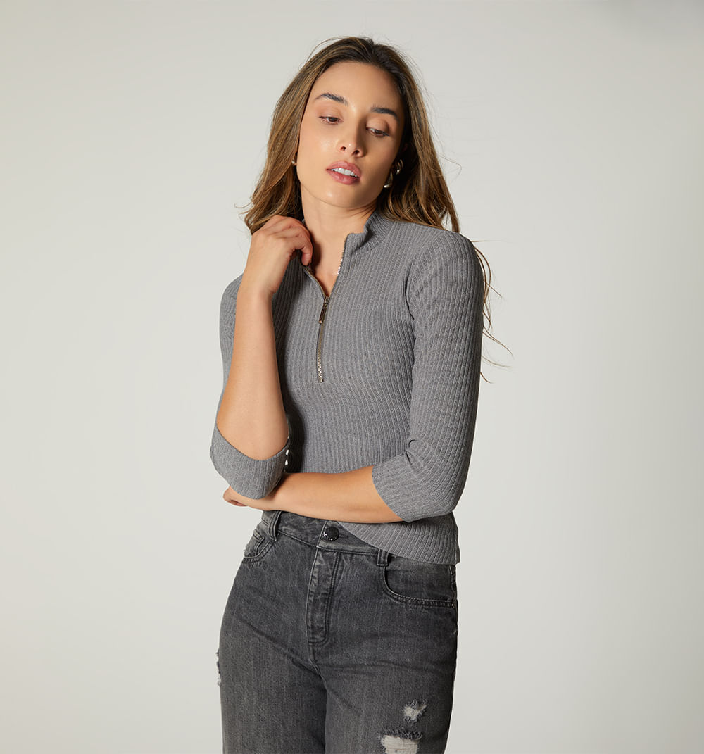 Blusa En Rib Cuello Alto Con Cremallera