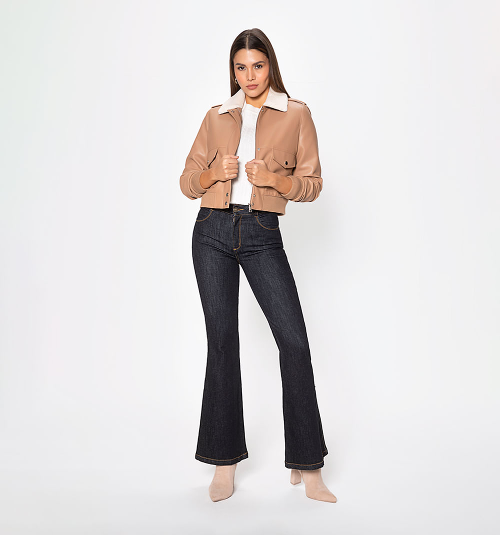 Chamarra Bomber Con Pelo Cuello Y Bolsil