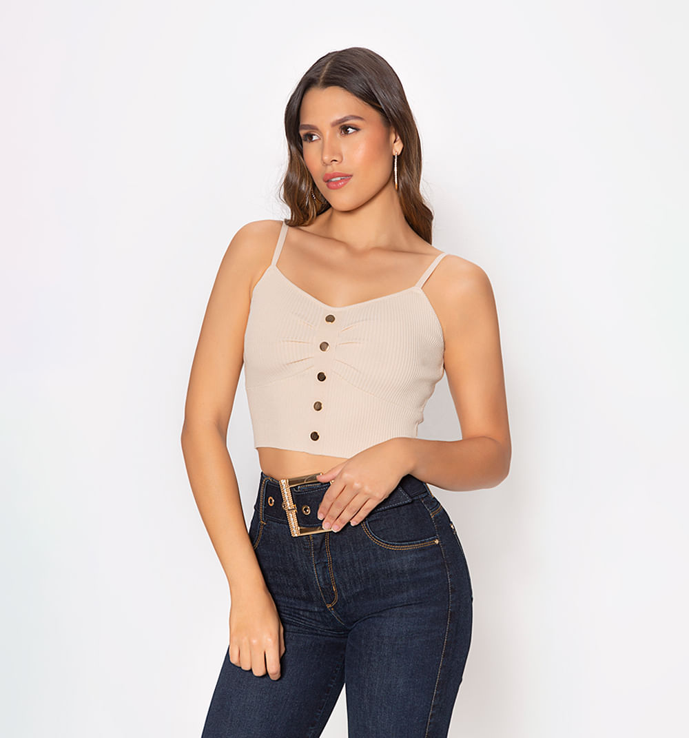 Blusa Crop Tejida De Tira Con Ruche