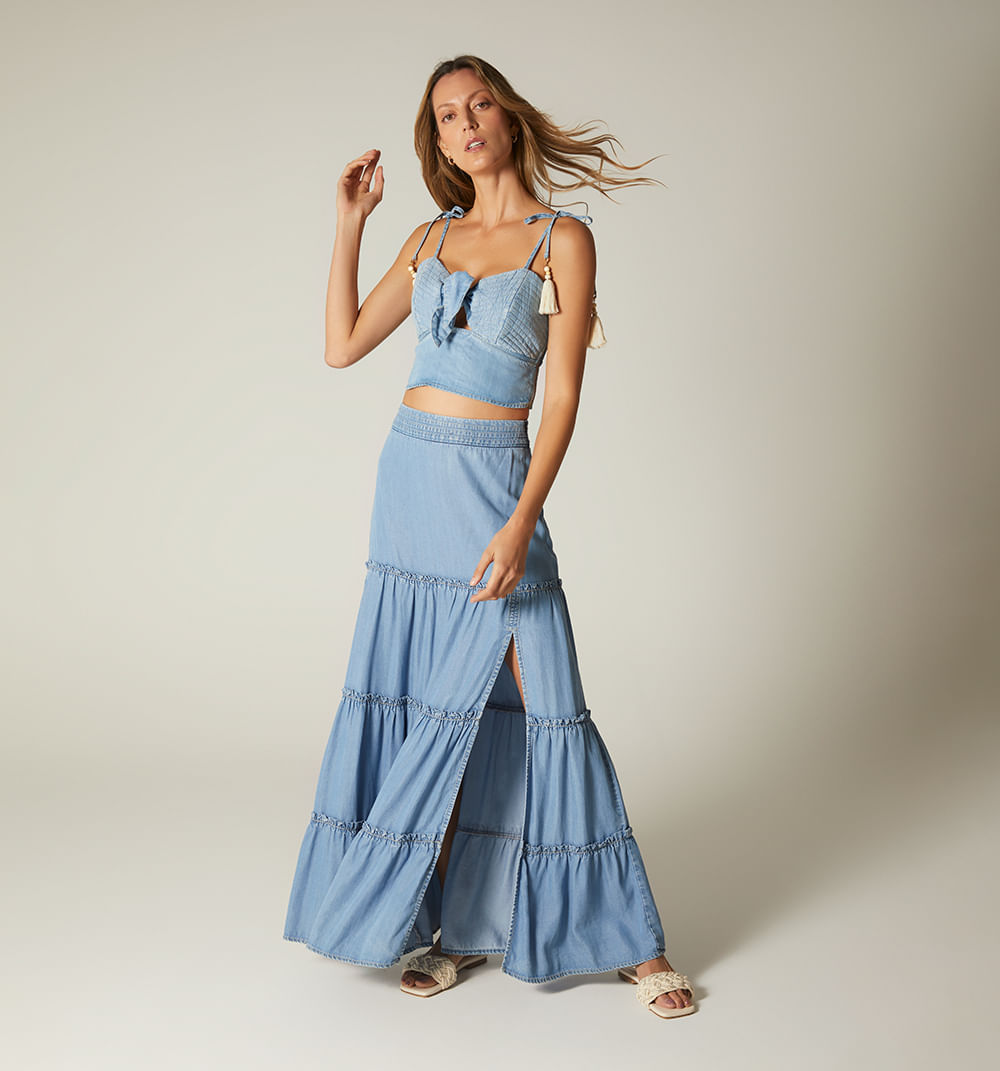Crop Top  De Amarrar Con Múltiples Pespu