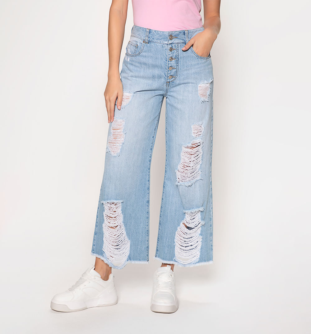 Jean Culotte Tiro Alto, Cinco Bolsillos,