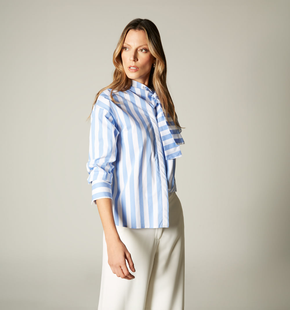 Blusa Manga Larga Cuello De Anudar