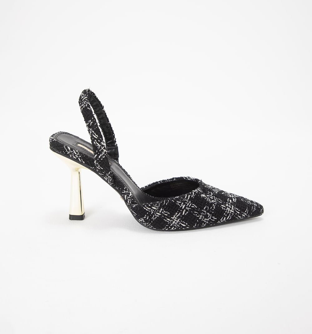 Stiletto En Tweed Con Tacon Metalizado