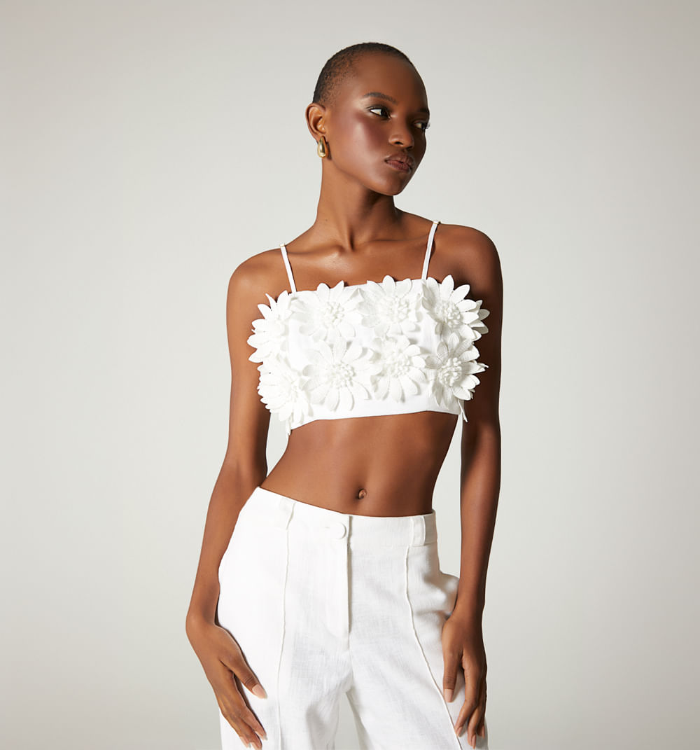 Crop Top Con Encaje De Flores