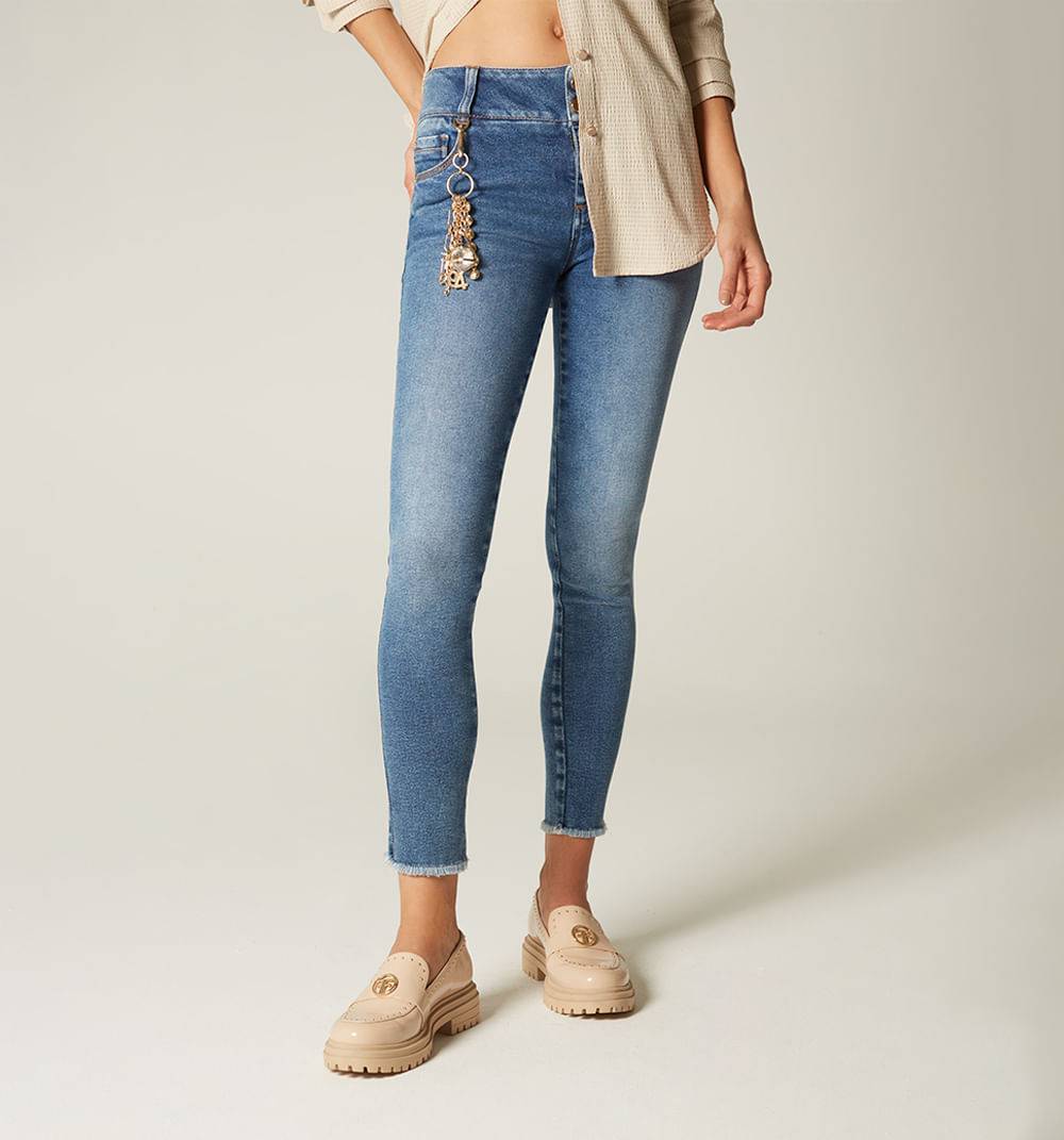 Jean  Skinny Tiro Medio,Cinco Bolsillos,