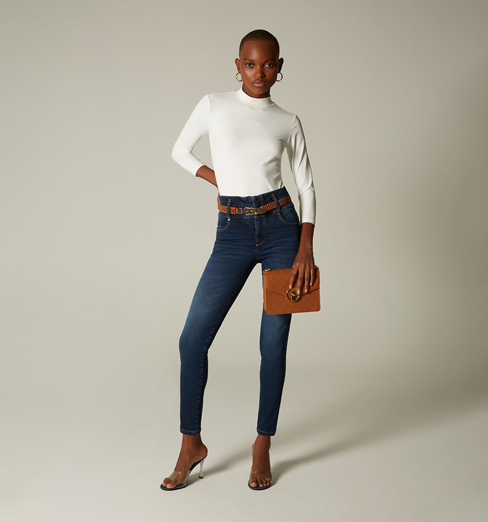 Jeans  Skinny Tiro Alto Alto Con Cinturo