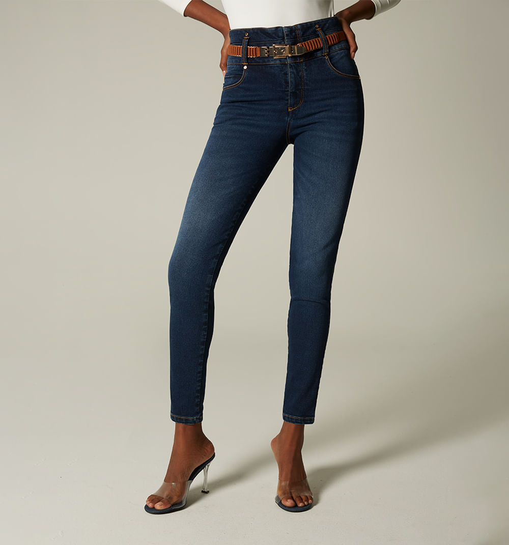 Jeans  Skinny Tiro Alto Alto Con Cinturo