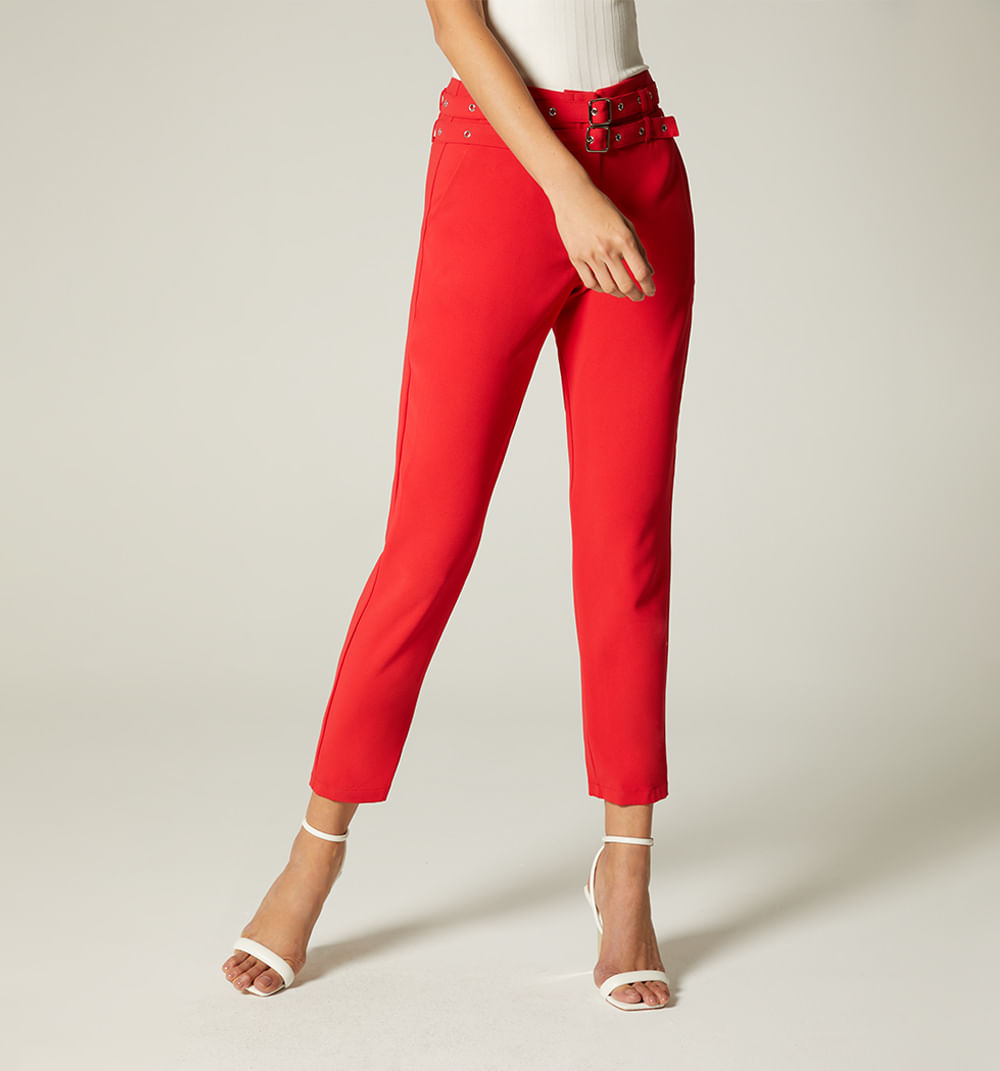 Pantalon Tiro Alto Con Doble Correa