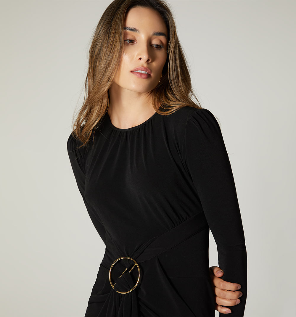 Vestido Midi Manga Larga Con  Insumo