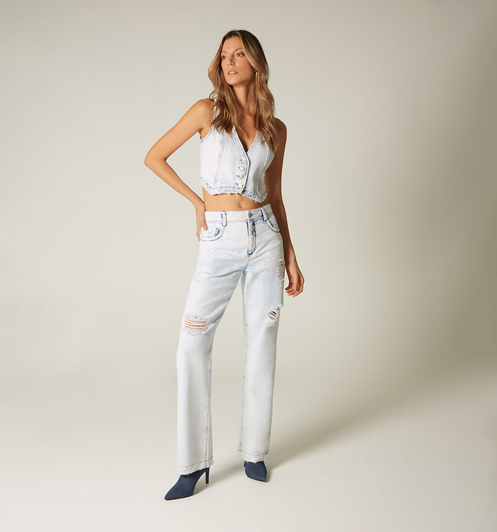 Chaleco  En Denim Azul Claro