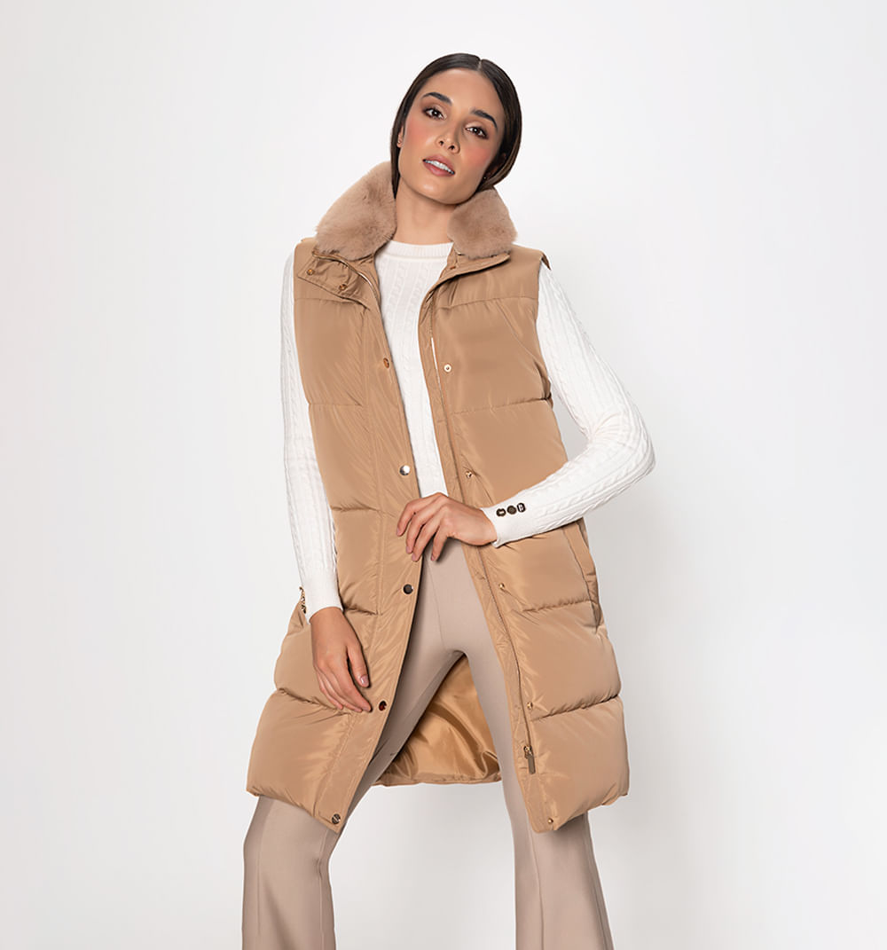 Chaleco Largo Con Detalle Pelo