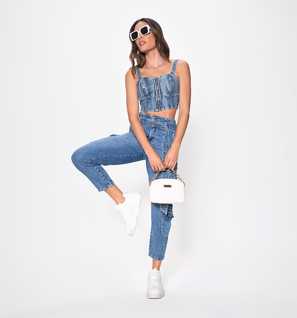 Blusa Crop De Tiras, Con Copas Cierre En