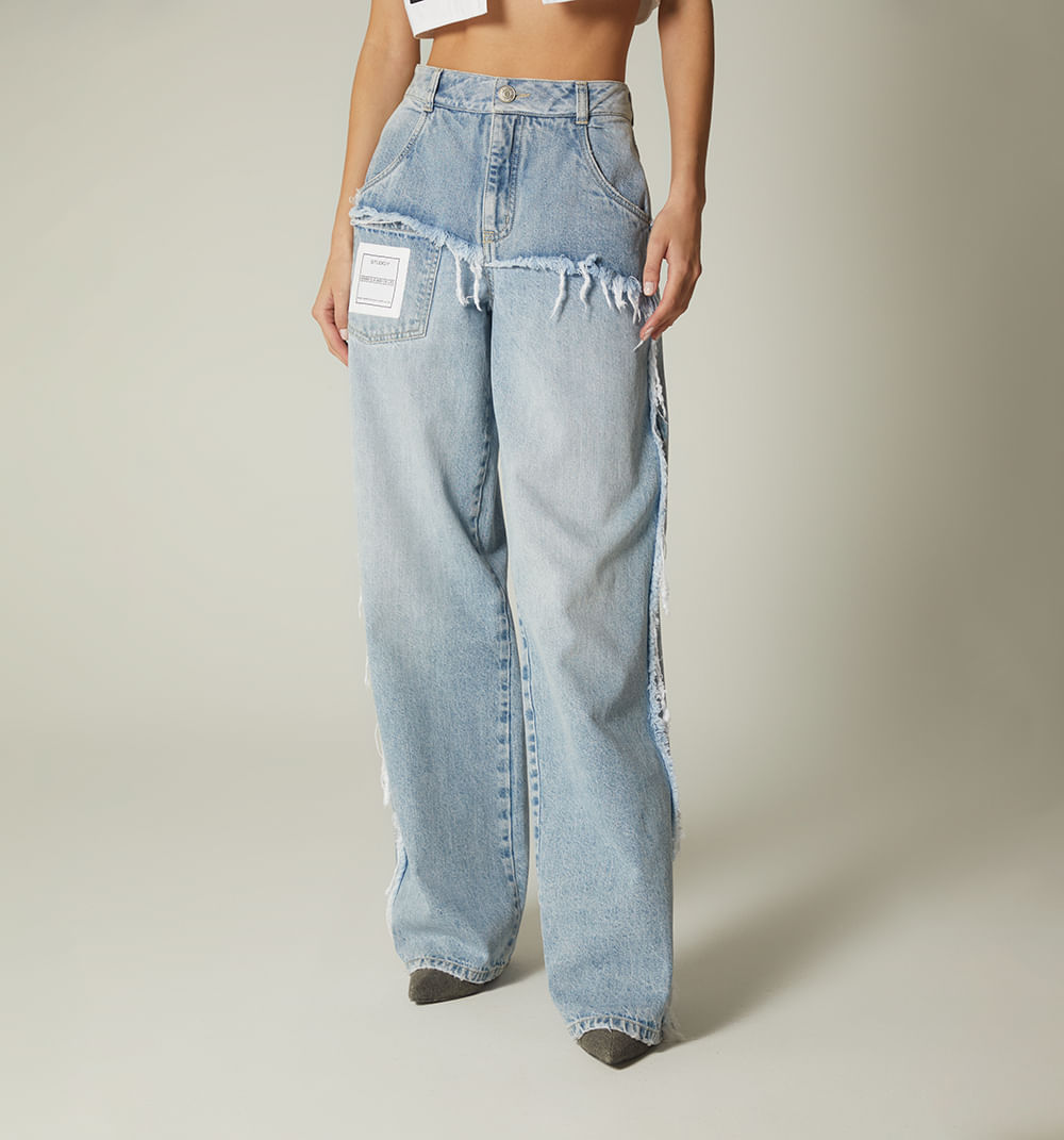 Jean Wide Leg, Tiro Alto, Cortes Rustico
