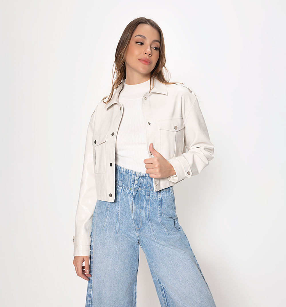 Chamarra Crop Cuero Sintetico Tipo Croco