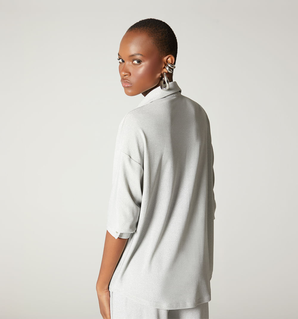 Blusa Manga Larga Con Cuello Camisero
