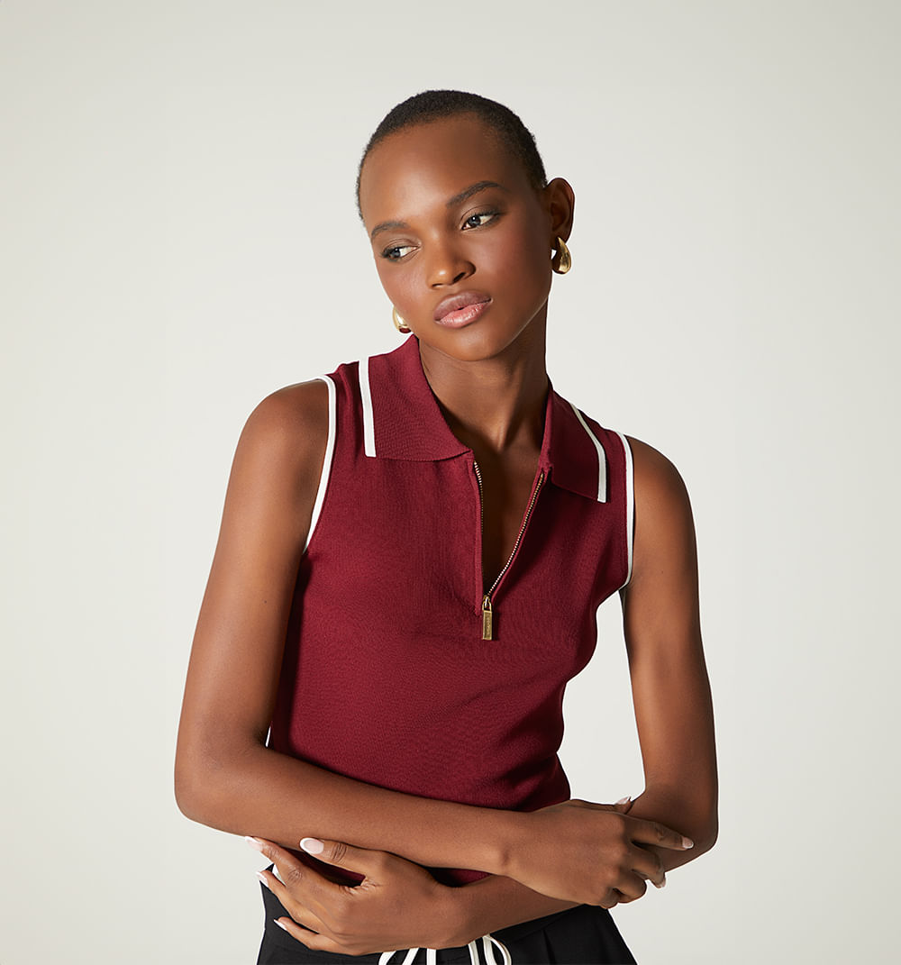 Blusa Sisa Tejida Con Vivos Blancos En C