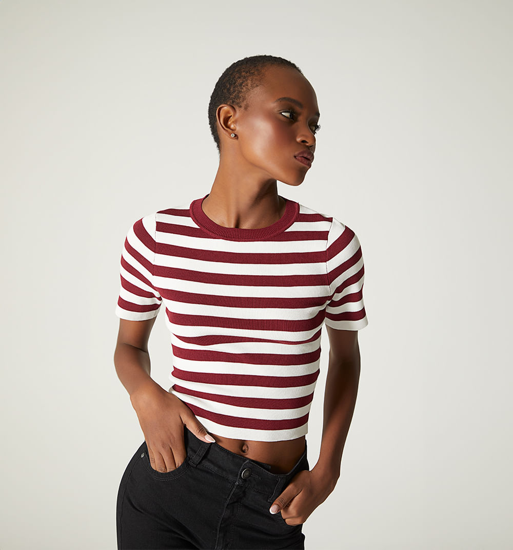 Blusa Manga Corta Tejida En Rayas