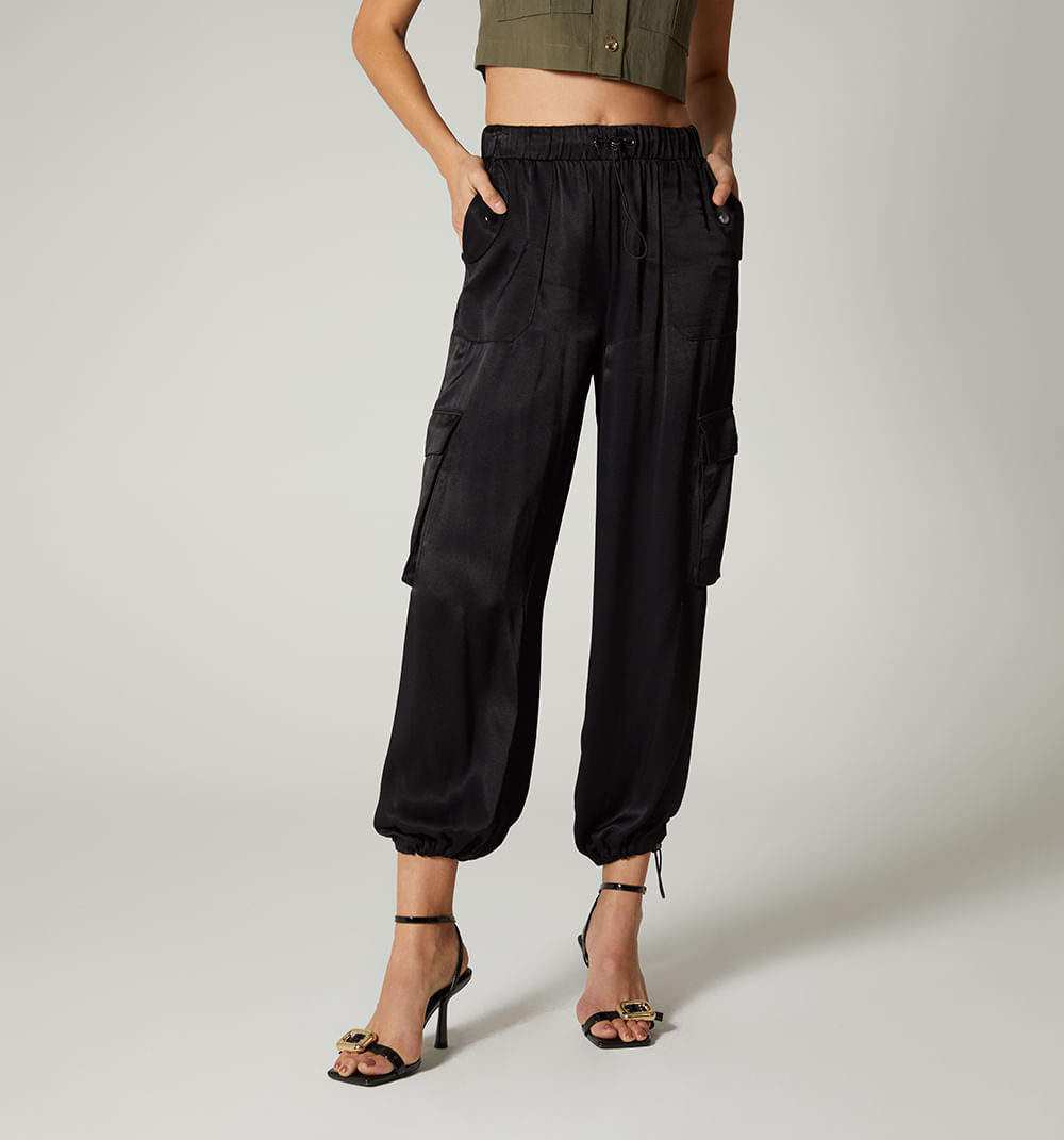 Pantalon Tiro Alto Con Elastico