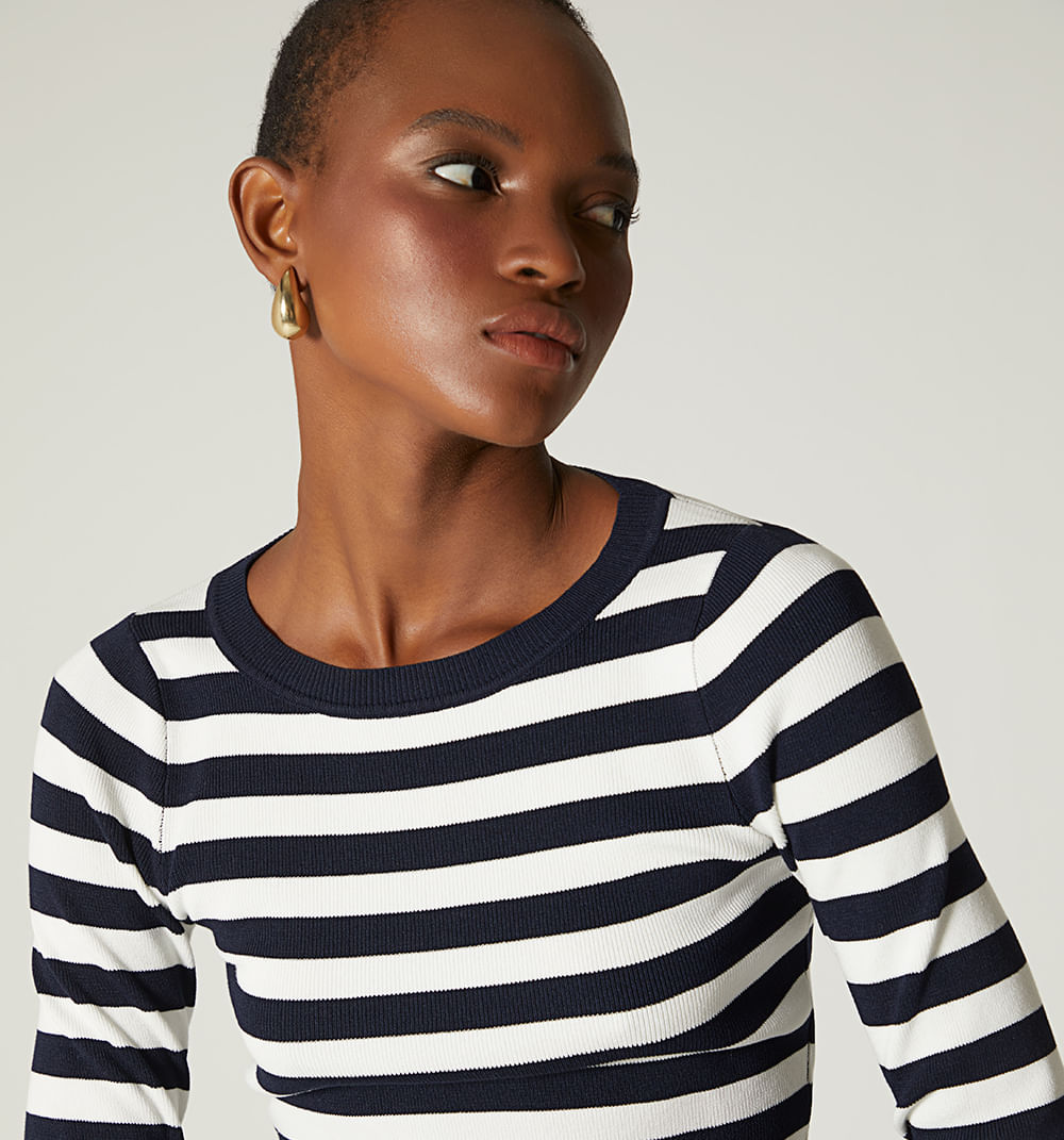 Blusa Manga Larga Tejida En Rayas