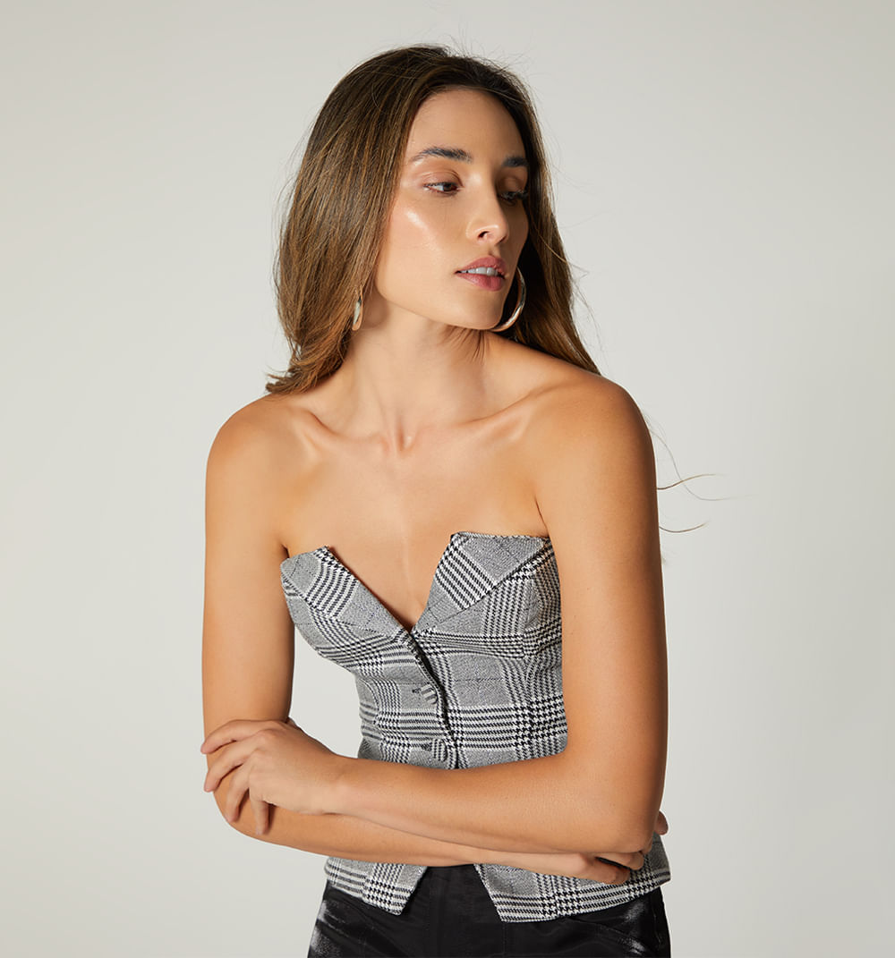 Blusa Strapless Con Botones