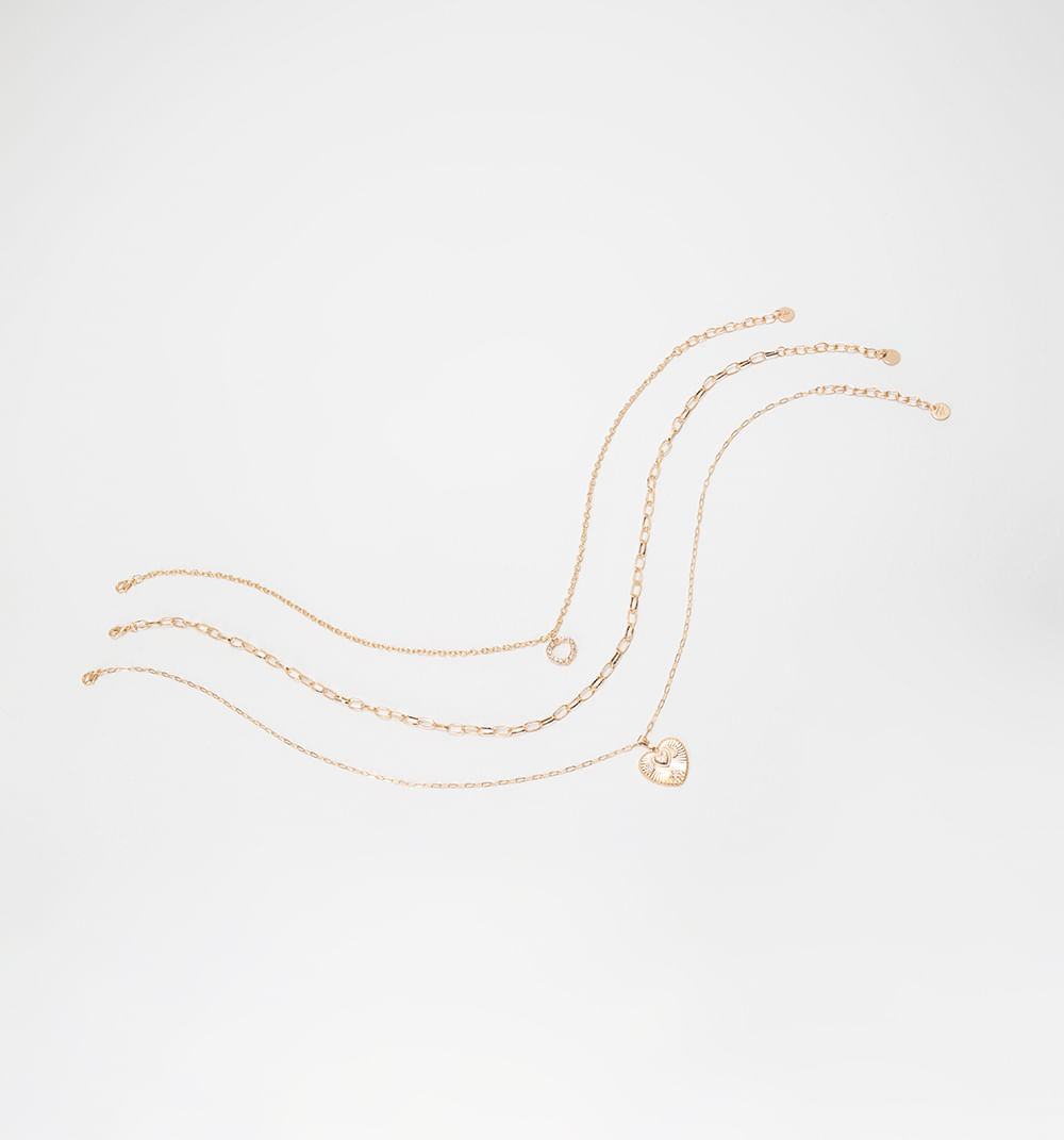 Collar Cadenas Y Corazones Set X 4