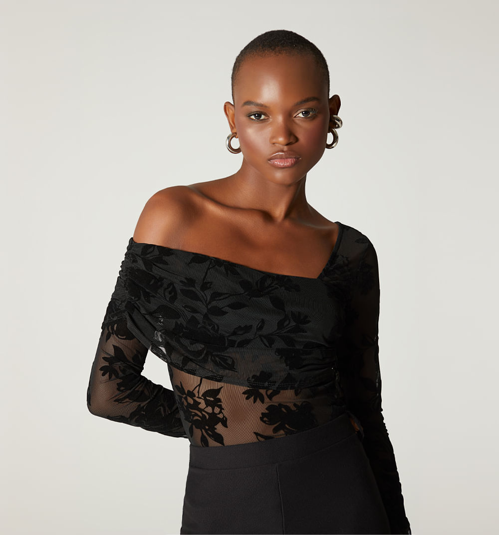 Body Manga Larga Asimetrico