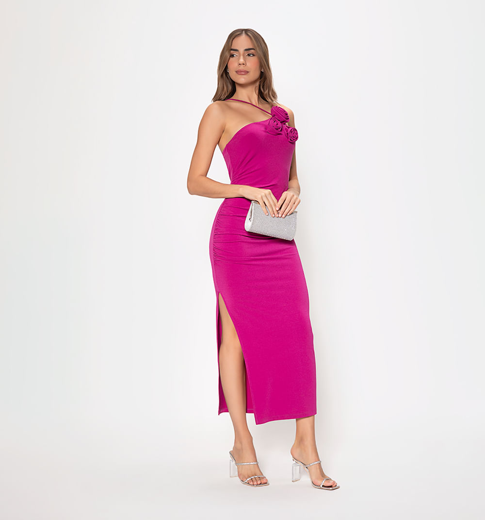 Vestido Un Hombro Tiras  Flores