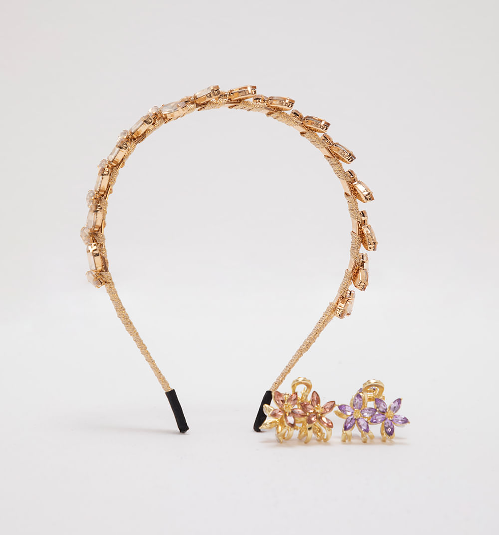 Set Diadema Y Ganchos Con Cristales