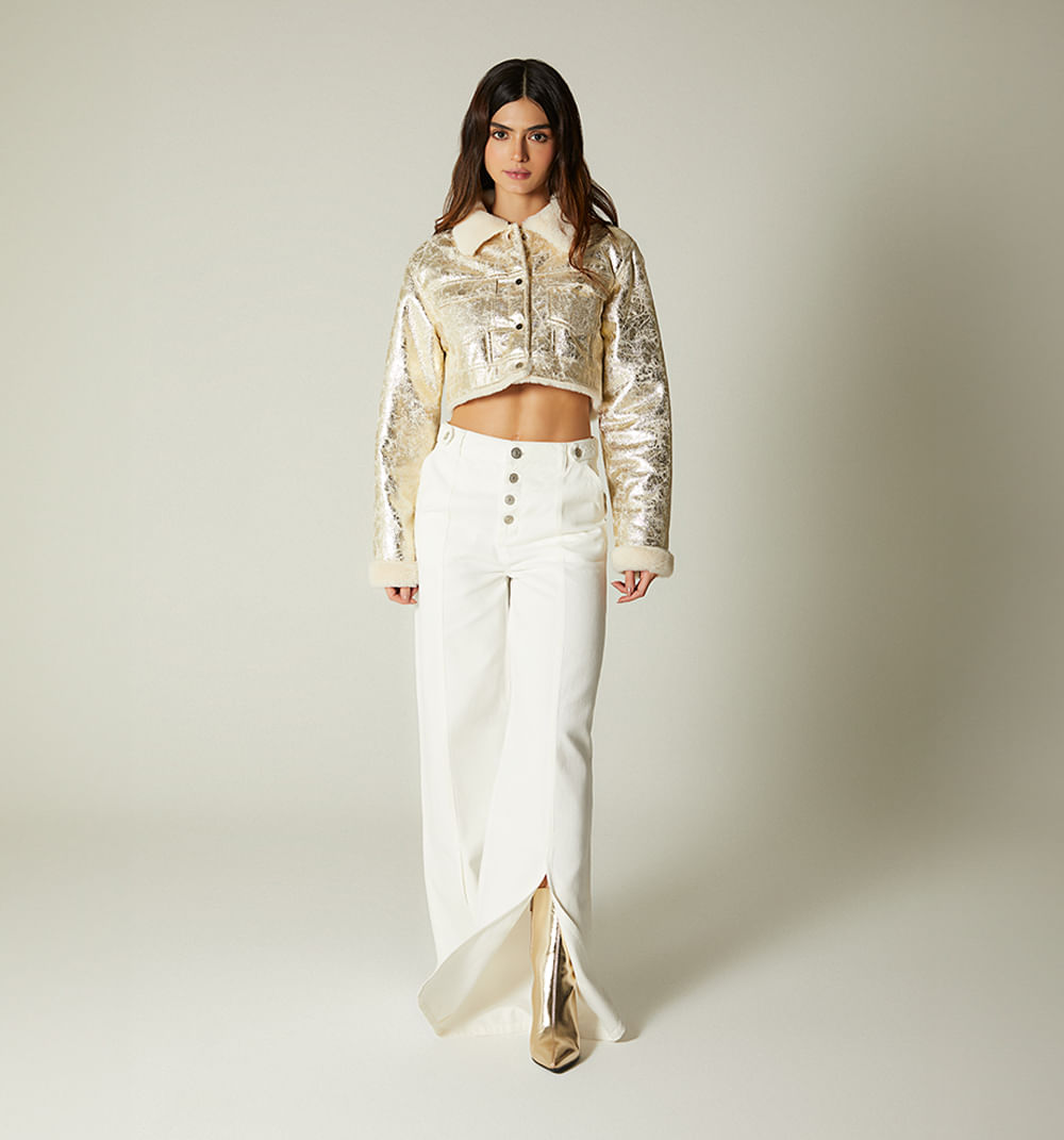 Chamarra Crop Efecto Foil Con Pelo Inter