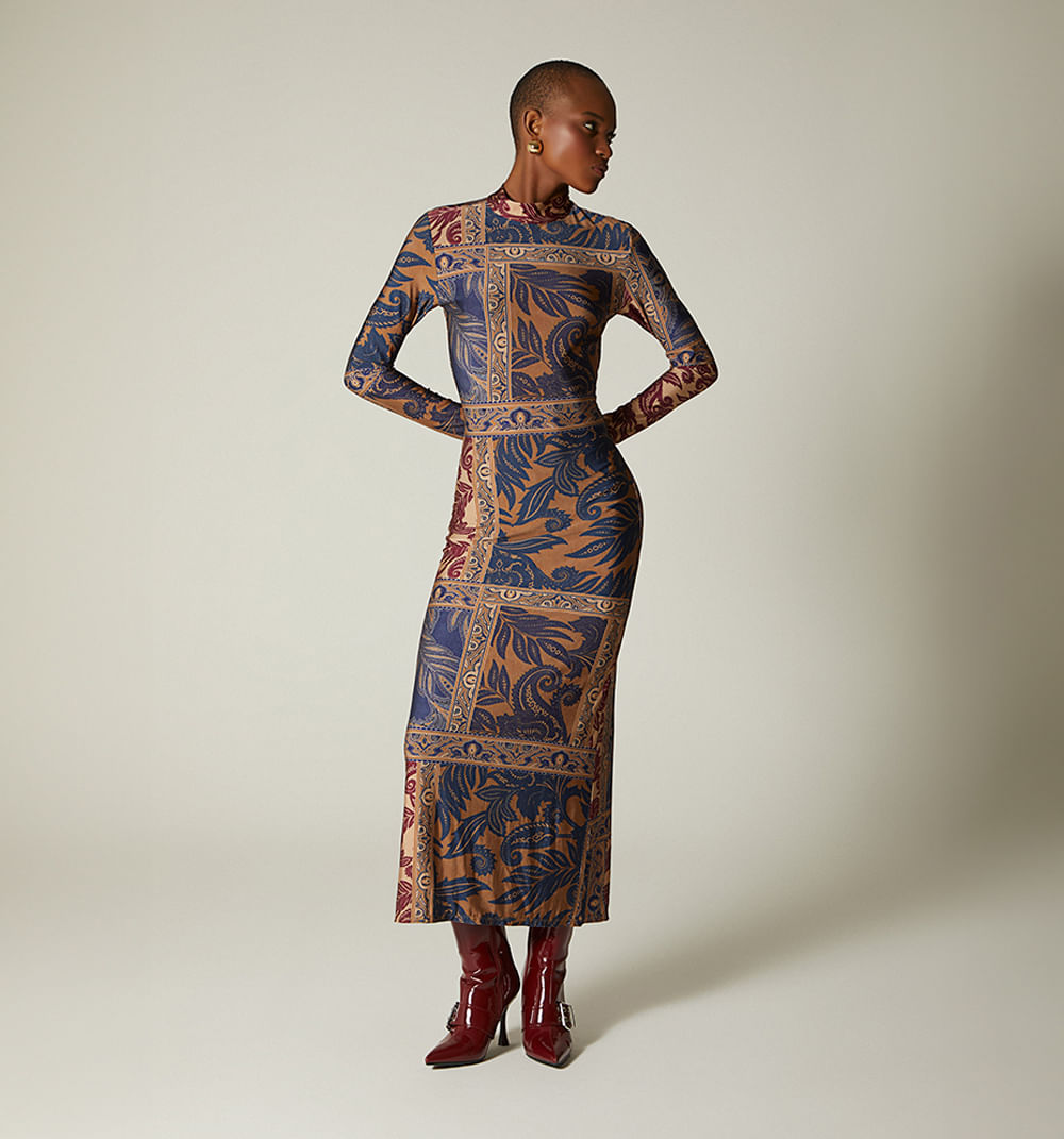 Vestido Largo Manga Larga Con Amarre