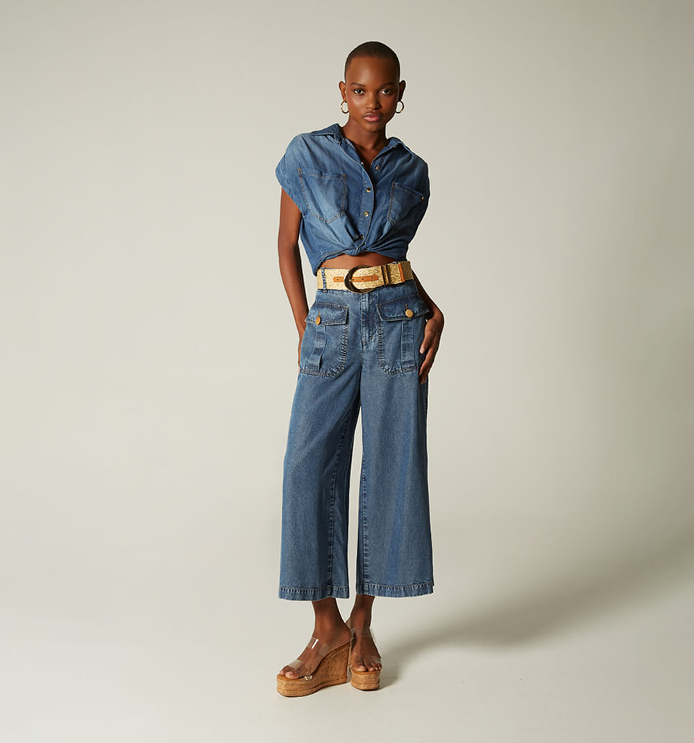 Jean Culotte Cargo, Tiro Alto Con Cintur
