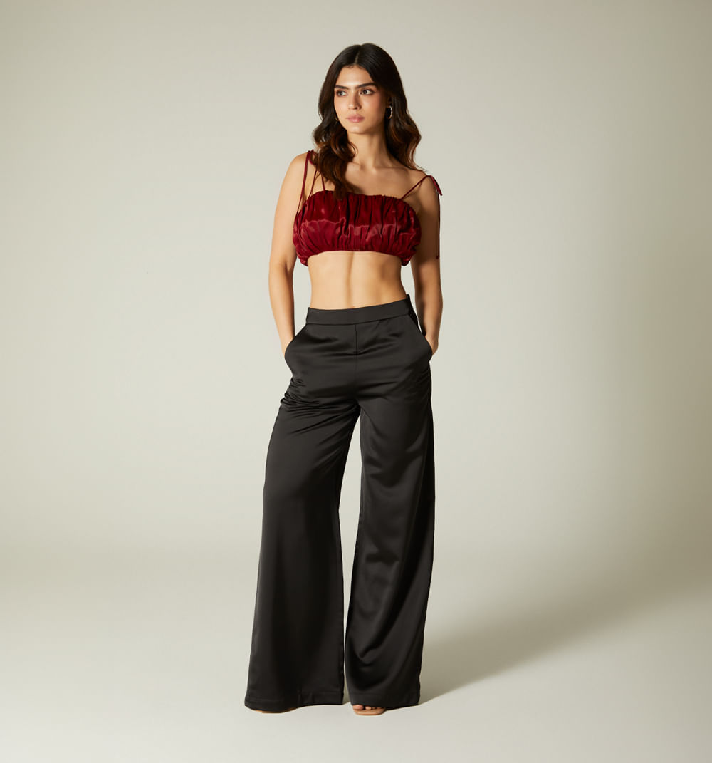 Crop Top  De Tiras Anudadas Frente Drape