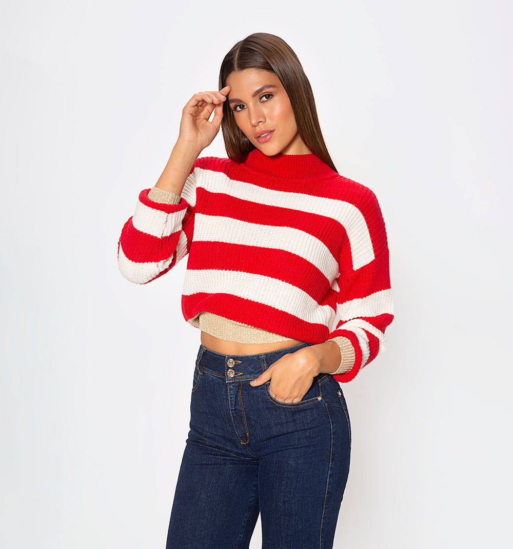 Sueter Tejido Rayas Con Lurex En Mangas Y