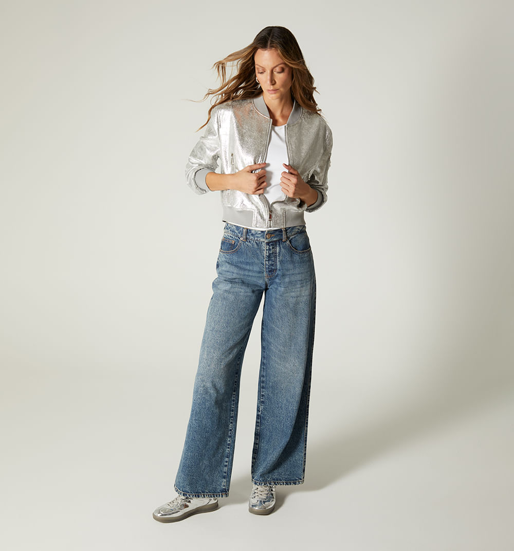 Bomber Jacket Con Efecto Foil