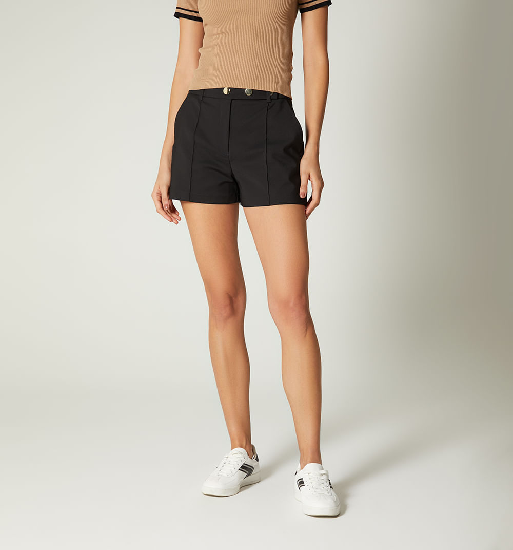 Short Tiro Alto Y Pretina Con  Broches