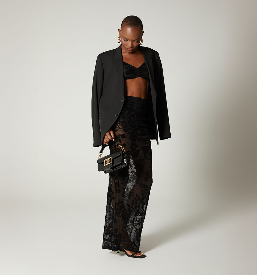 Conjunto De Crop Manga Larga Y Falda Lar