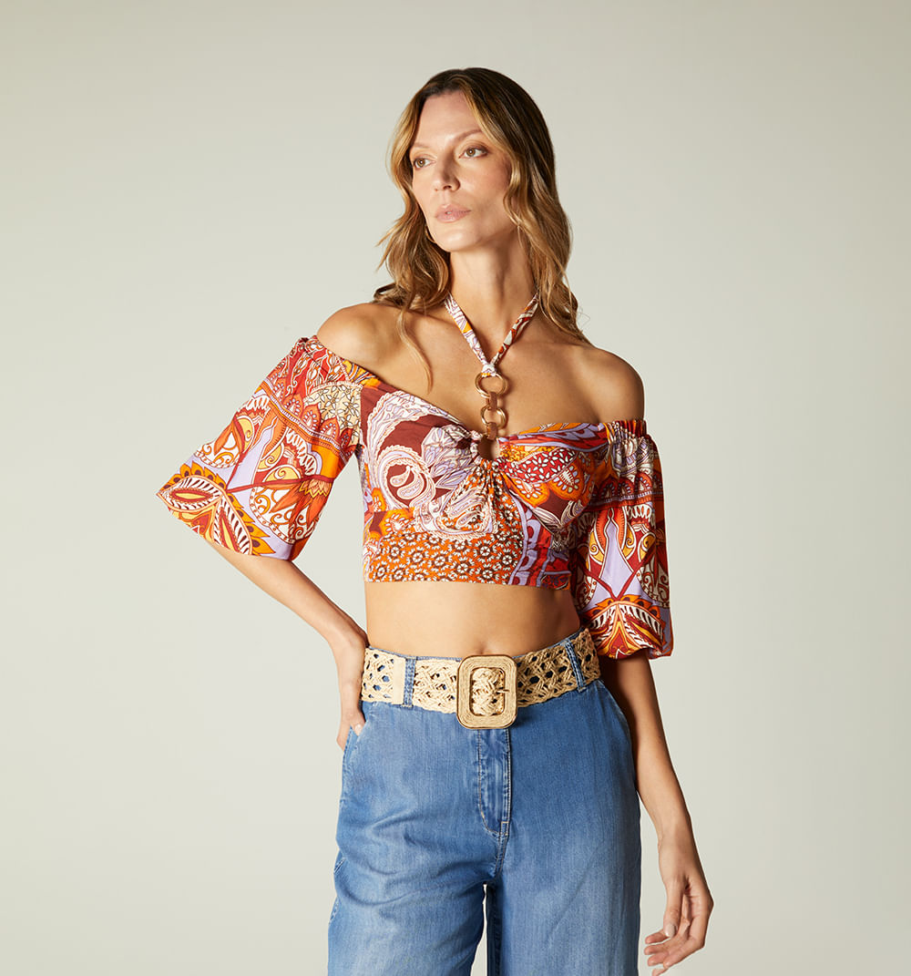 Blusa Escote Bandeja Manga 3/4