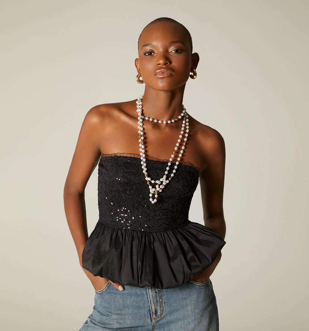 Blusa  Straple Con Peplum