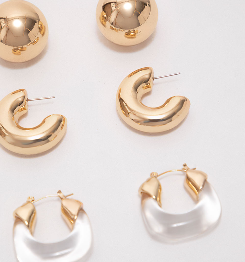 Aretes Chunky Y Trasnparencia Set X 3