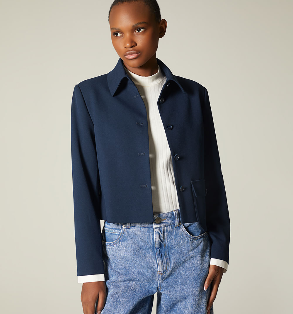 Blazer Corto,Con Bolsillos Utilitarios