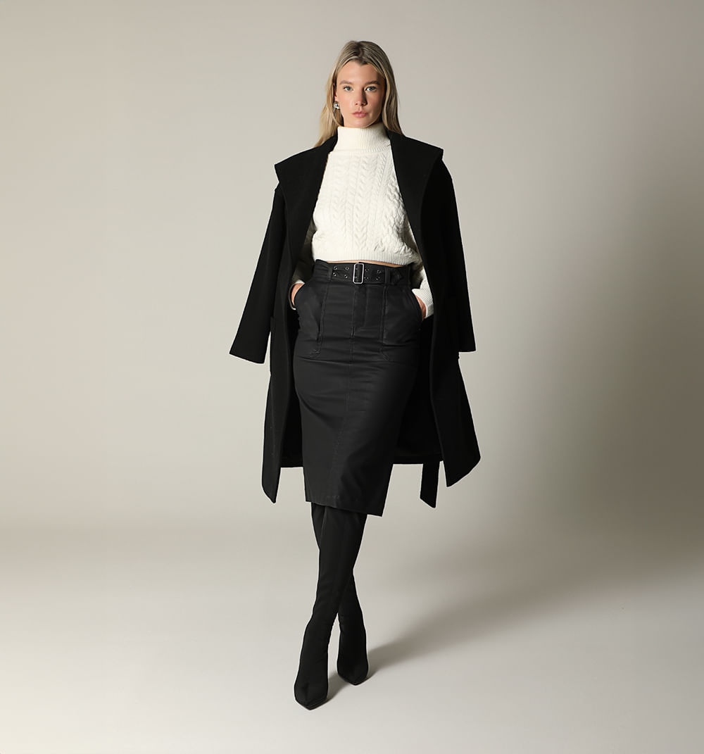 Falda Midi A La Cintura Cinturon Para Mu