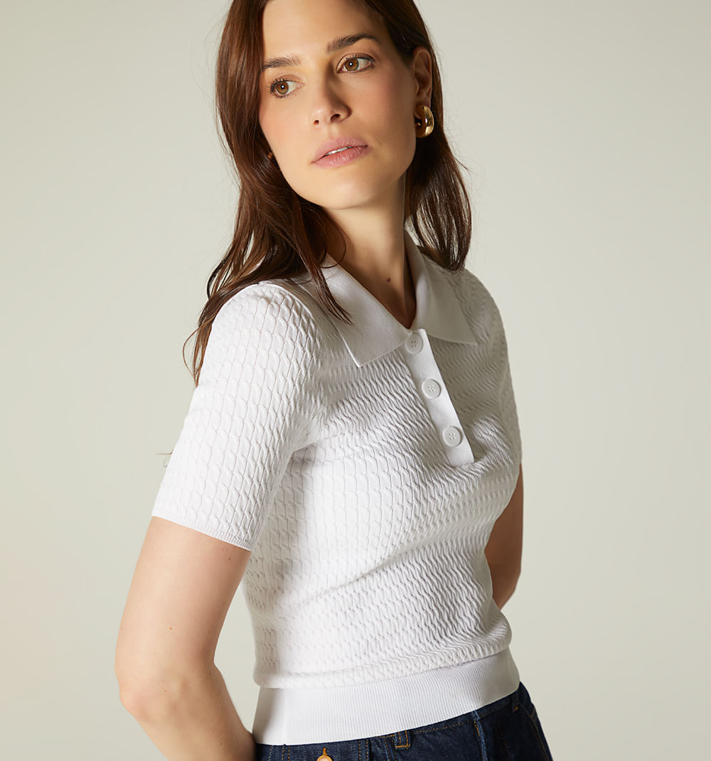 Blusa Manga Corta  Con Cuello Polo