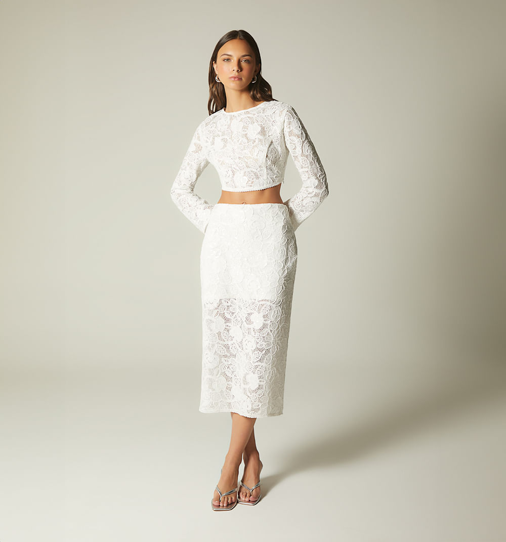 Conjutno De Blusa Crop Manga Larga Con F