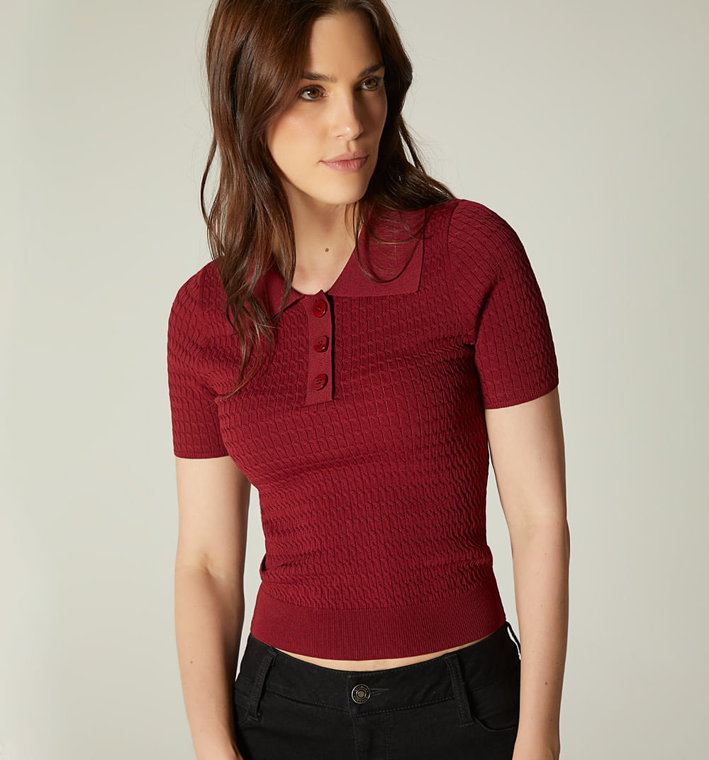 Blusa Manga Corta  Con Cuello Polo